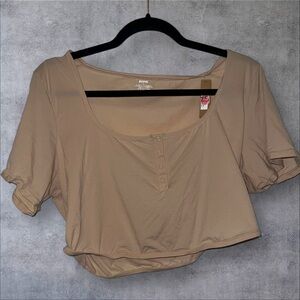 SKIMS Tan Puff Sleeve Crop Blouse
